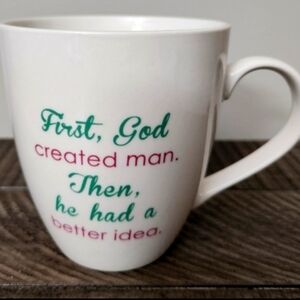 Funny Pfaltzgraff Mug "First God created man,..." Woman's Gift